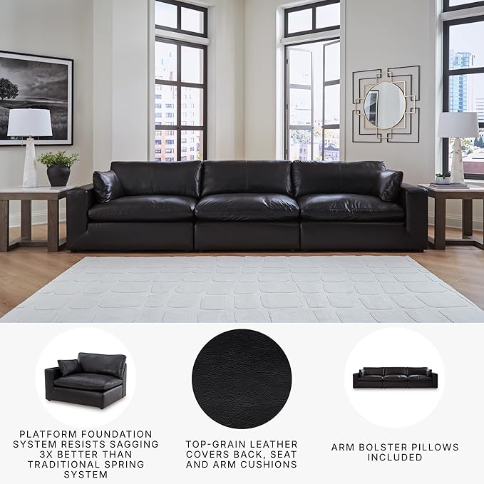 Signature Design by Ashley Emilia Straight Contemporary Leather Match 3-Piece Sectional Sofa with Removable Cushion, Black