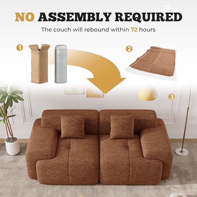 85" Cloud Loveseat Sofa in a Box, Modern Small Couch No Assembly Required, Comfy Deep Seat Boneless Couches for Living Room, Bedroom, Apartment, Orange 1 PCS