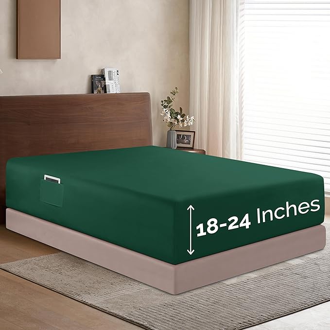 Elegant Comfort 1500 Premium Hotel Quality 18-24 Inches Deep - Extra Deep Pocket Single Fitted Sheet for High Mattress, Luxury and Softest, Smart Pocket - Wrinkle Free, Twin/Twin XL, Hunter Green