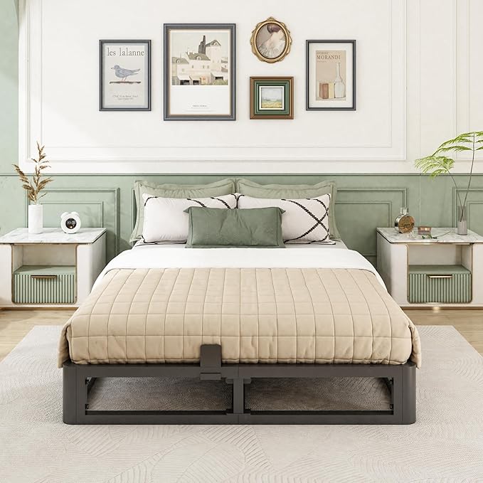 Firpeesy 6 Inch King Bed Frame with Round Corner Edges, Low Profile King Metal Platform Bed Frame with Steel Slat Support, No Box Spring Needed/Easy Assembly/Noise Free Mattress Foundation