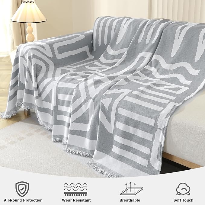 OstepDecor Boho Sectional Couch Covers 2 Pieces, L Shaped Sofa Cover, Chenille Couch Cover for Dogs Washable, Couch Cover Blanket, Sofa Slipcover for 2-3 Cushion Couch (71"x118"+91"x134", Gray)
