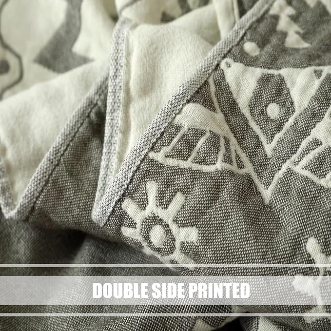 Boho Throw Blanket for Bed 100% Cotton Ultra Soft Rustic Quilt Spring Blanket Geometric Mandela Printed Farmhouse Decor Bed Blankets,80"x90" All Season Rustic Throw for Sofa Couch Chair