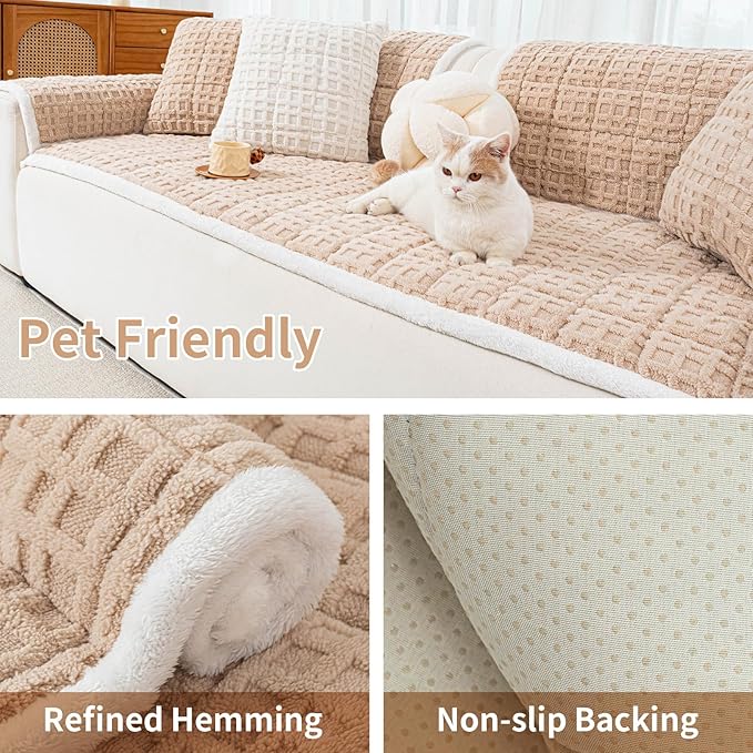 Dog Couch Cover, Couch Cover for Dogs Washable, Funny Fuzzy Plush Sofa Covers, Non Slip Dog Covers for Couches and Sofas, Sofa Pad Furniture Protector for L Shaped(Brown, 27.6"x 70.9")