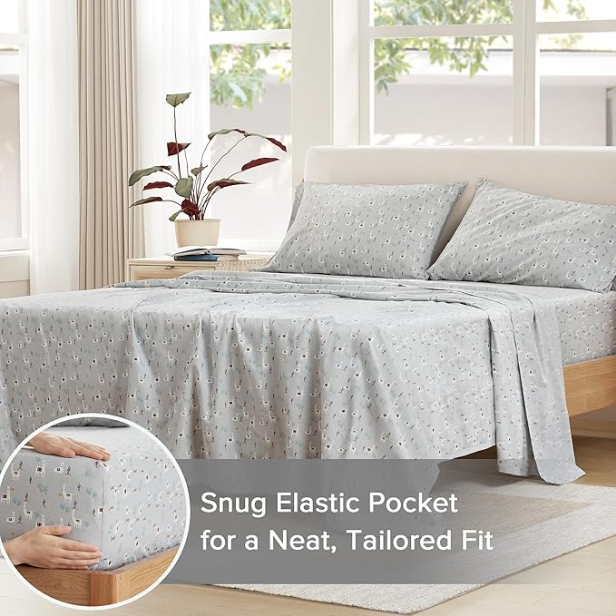 Comfort Spaces 100% Cotton Sheets Queen, Breathable, Naturally Cool Cotton Sheets, Soft Cotton Bed Sheets with 14" Elastic Pocket Fits up to 16" Mattress, All Seasons Sheet Set, Lama Multi 4 Piece