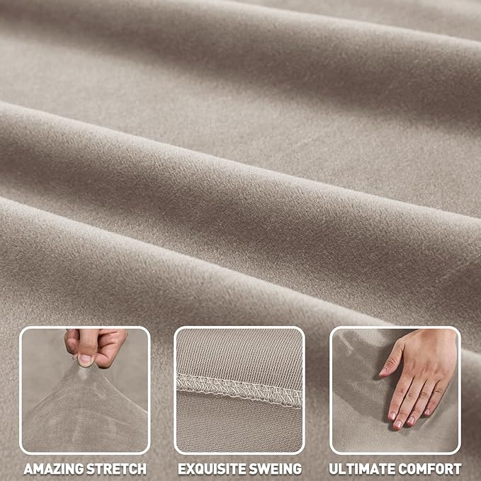 ZNSAYOTX 2026 Soft Velvet Sectional Couch Covers, Luxury Plush Slipcovers with Elastic Bottom for L Shape Sectional Sofa, 2 Pcs Pet Friendly Protector (3 Seat Couch + 3 Seat Chaise, Khaki)