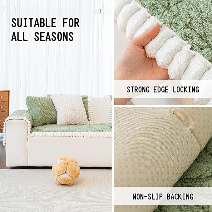 Sofa Pad, Plush Couch Cover Washable for Pet, Non-Slip Warm Couchs Cover, Funny Fuzzy Pet Couch Covers for Sofa, Sofa Slipcovers Furniture Covers for L Shaped(Green, 27.6"x 27.6")