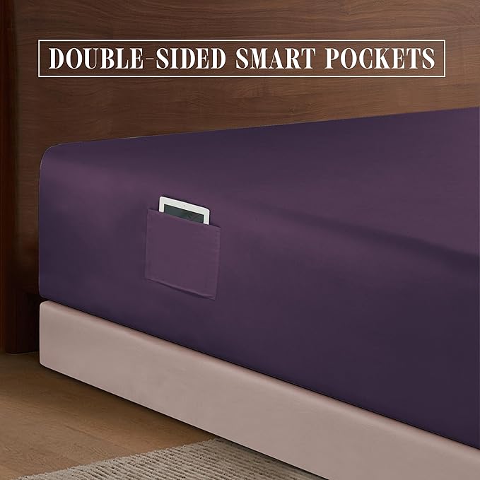 Elegant Comfort 1500 Premium Hotel Quality 18-24 Inches Deep - Extra Deep Pocket Single Fitted Sheet for High Mattress, Luxury and Softest, Smart Pocket - Wrinkle Free, Twin/Twin XL, Purple