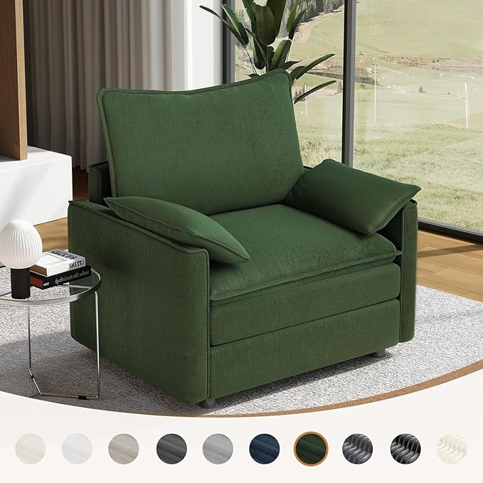 Vesgantti 40" Single Seat Sofa, Comfy Cloud Couch Deep Seat Upholstered Couch Chenille Modern Sofa with Armrest Pillows, Easy Assembly for Living Room, Bedroom and Apartment, Green