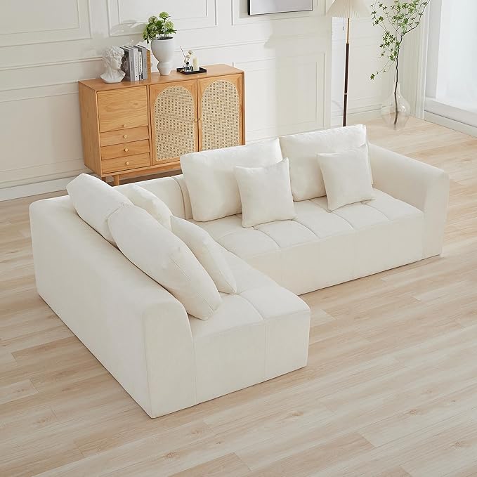 110''Modular Sectional Couches for Living Room, Cloud Boneless Compressed Sofa Left Facing Chaise, Oversized L Shaped 4 Seater Memory Foam Sofa, No Assembly, Chenille Beige