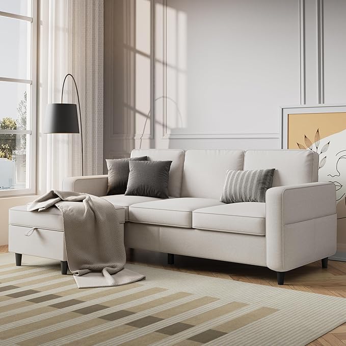 78" Sectional Sofa Couches for Living Room, Convertible L Shaped Couch with Storage Ottoman, Deep Seat Pet-Friendly Linen Fabric Sofa Set for Small Space, Apartment, Dorm