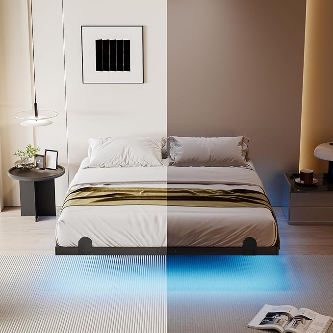 qimamo 10 Inch Floating Full Bed Frame with Smart LED Lights and Charging Station, Modern Metal Full Bed Frame, Easy to Assemble, No Box Spring Needed