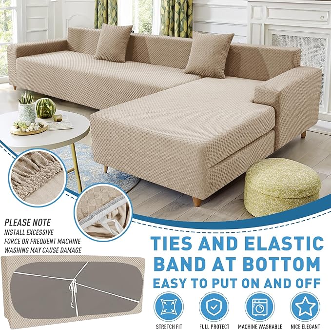 ZNSAYOTX Sectional Couch Covers, Stretch Jacquard Slipcovers with Elastic Bottom for L-Shape Sectional Sofa, 2 Pcs Pet Friendly Modular Sofa Protector (3 Seat Couch + 2 Seat Chaise)