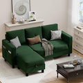 JAMFLY Convertible Sectional Couches for Living Room, L-Shaped Couch 3 Seat Sectional Sofa Set with Polyester Fabric and Movable Ottoman Small Couch for Apartments, Office,Green