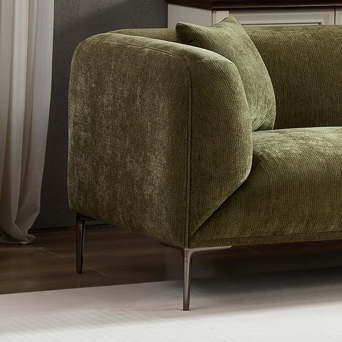 MEETAKING 82.68" Modern Sofa, 3-Seater Deep Seats Tuxedo Couch, Boucle Sofas with 2 Pillows, Minimalist Couches Straight with Metal Legs, High Armrests for Living Room,Bedroom,Home Office(Green)