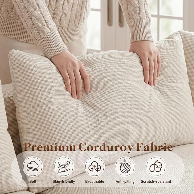 97”Modular Sectional Sofa, Cloud Sectional Couch with Deep Seat, Modern Modular L-Shape Sofa Couch, Upholstered Boneless Couches for Living Room Bedroom (White Check, Right Facing Chaise)