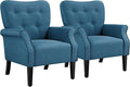 Yaheetech Modern Armchair, Mid Century Accent Chair with Sturdy Wood Legs and High Back for Small Space, Upholstered Fabric Sofa Club Chair for Living Room/Bedroom/Office, Set of 2, Navy Blue