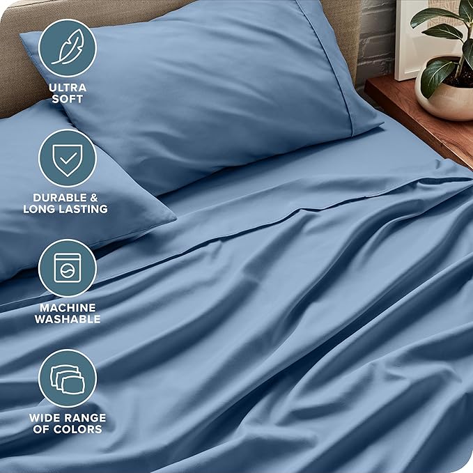 Bare Home Split King Sheet Set - 1800 Ultra-Soft Microfiber Bed Sheets - Double Brushed - Deep Pockets - Easy Fit - 5 Piece Set - Bedding Sheets & Pillowcases (Split King, Coronet Blue)