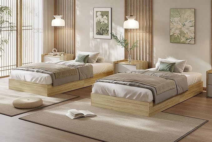 Wood Platform Bed with Sturdy Wooden Slats, Twin XL Floor-Standing Bed Frame, Modern Minimalist Design Space-Saving Bed Frame, No Box Spring Needed, Easy Assembly