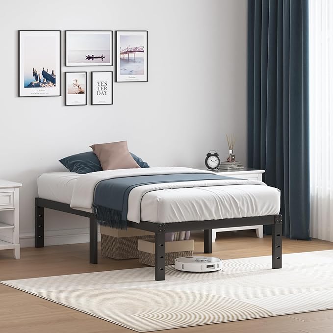 SHLAND Twin Bed Frames, 14 Inch High Metal Platform Bed Frame Mattress Foundation with Steel Slats Support, No Box Spring Needed, No Noise, Easy Assembly