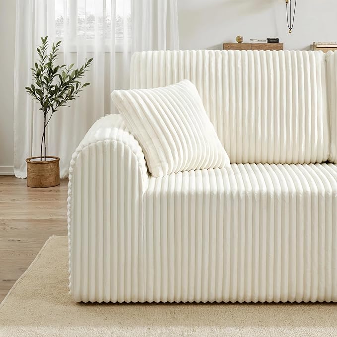 109“L-Shaped Sectional Sofa Boneless Couch Upholstery Cloud Modular Couch with Chaise No Assembly Required Corduroy Fabric Combination Deep Seat Living Room Bedroom(Cream, Right Hand Facing)