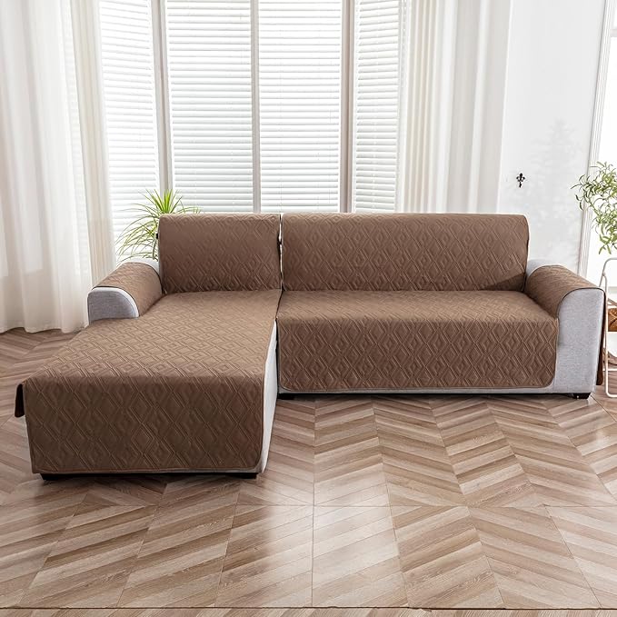 Genina Sectional Couch Covers for Dogs L Shaped Sofa Covers Chaise Lounge Cover Reversible Sofa Cover Sectional Furniture Protector for Pets, Kids (Camel, Large)