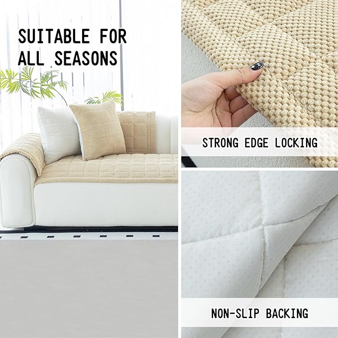 Sofa Couch Cover, Sofa Covers Washable for Dogs, Non-Slip Couch Covers for Sectional Sofa, Sofa Slipcovers for All Seasons Furniture Protector for L Shaped(Light Brown, 27"x 27")