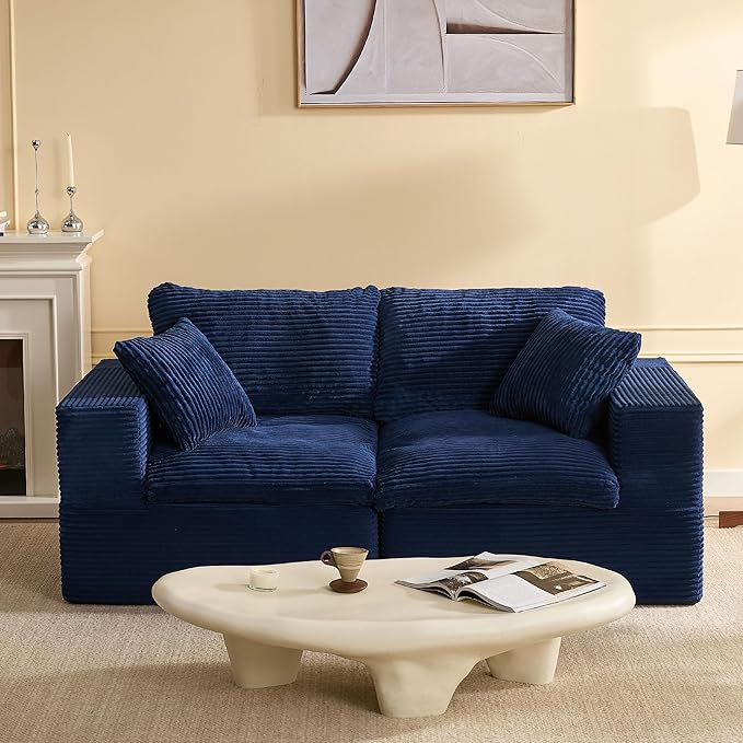 74.8” Set of Cloud Couch, Modular Loveseat Sofa, Convertible Sofas Bed, Deep Seat Sofa, Cozy Sofa for Living Room, Office and Bedroom, Corduroy, Blue