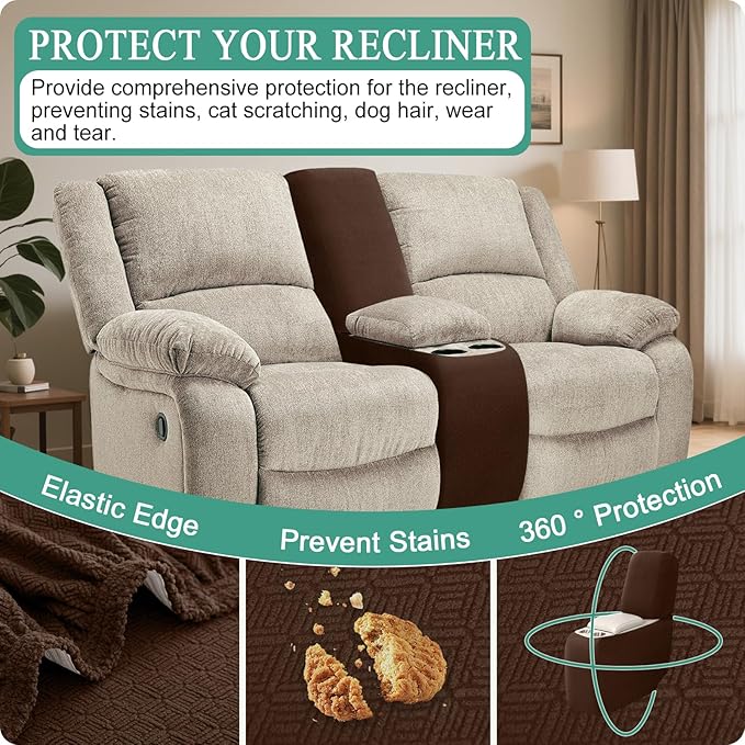 Waterproof Reclining Sectional Couch Covers Washable L Shaped Couch Cover for Sectionals Recliner Sofa Covers Stretch Corner Recliner Slipcovers for Dogs (Console Cover, Dark Brown)