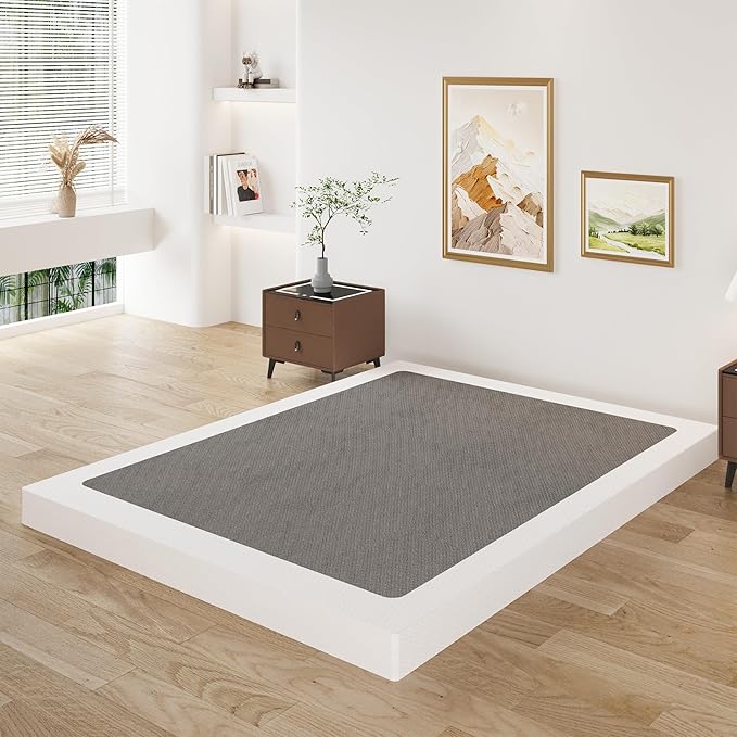 Lutown-Teen 3 Inch King Box Spring Low Profile, Heavy Duty Metal King Size Box Spring Bed Base with Fabric Cover, Mattress Foundation, Noise Free, Easy Assembly
