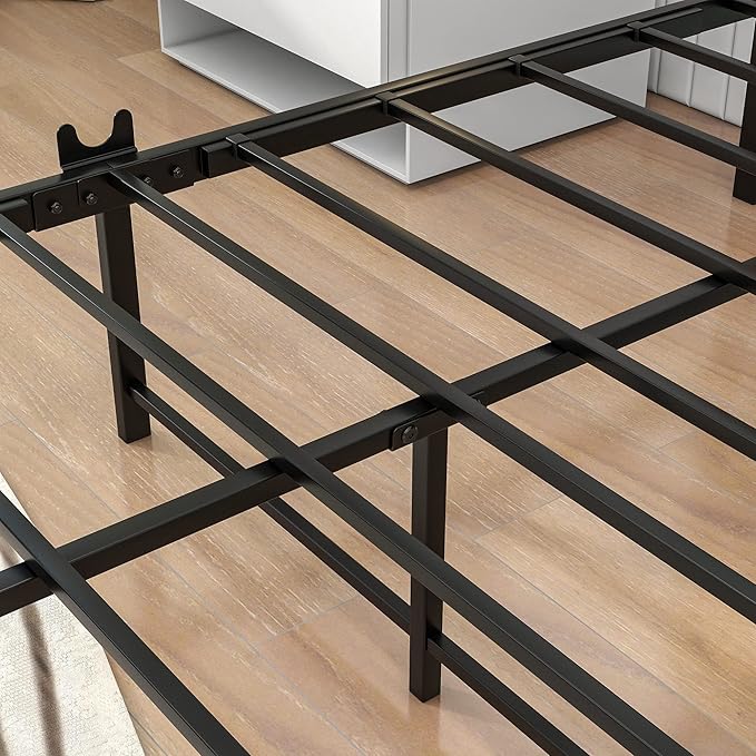 BOFENG Twin Bed Frame with Storage Headboard/USB Charging Station,Heavy Duty Metal Platform Bed Frames Twin Size No Box Spring Needed,Firm Steel Slats Support,Noise Free,Rustic Brown