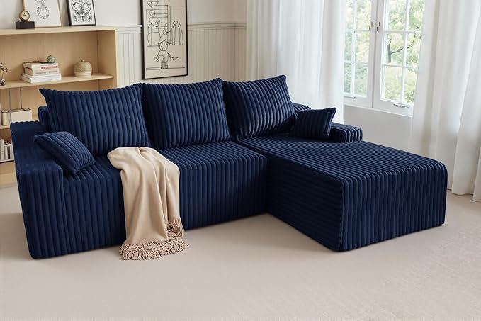 HABUTWAY 94'' Cloud Sectional Couch, Boneless Sofa with Deep Seat, Modular Comfy L-Shape Couch with Chaise for Living Room Bedroom, No Assembly Required(Blue,Right Facing Chaise)