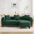 87" Sherpa Boucle Cloud Couch with Ottoman, Modern 3 Seater Sofa with Solid Wood Legs 25" Extra Deep Seat Comfy Thick Cushion Upholstered Sofa Couches with 3 Pillows for Living Room, Green