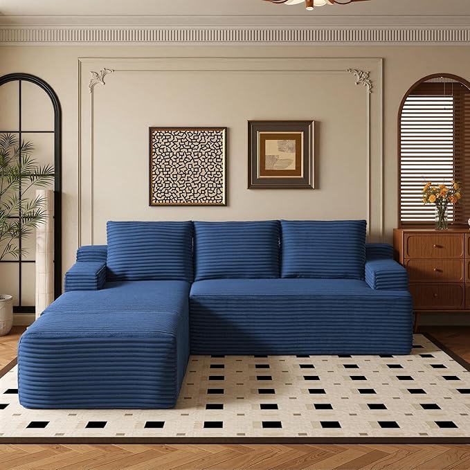 96" Sectional Couches for Living Room Cloud Couch Sofa with L-Shape Upholstered Boneless Couchs Modern Modular Sectional Couch with Chaise (Bule, 96" W+Left Facing Chaise+2Seaters+Ottoman)
