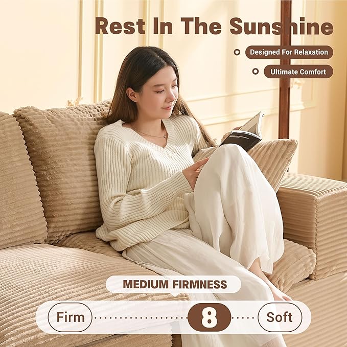 74.8” Set of Cloud Couch, Modular Loveseat Sofa, Convertible Sofas Bed, Deep Seat Sofa, Cozy Sofa for Living Room, Office and Bedroom, Corduroy, Camel
