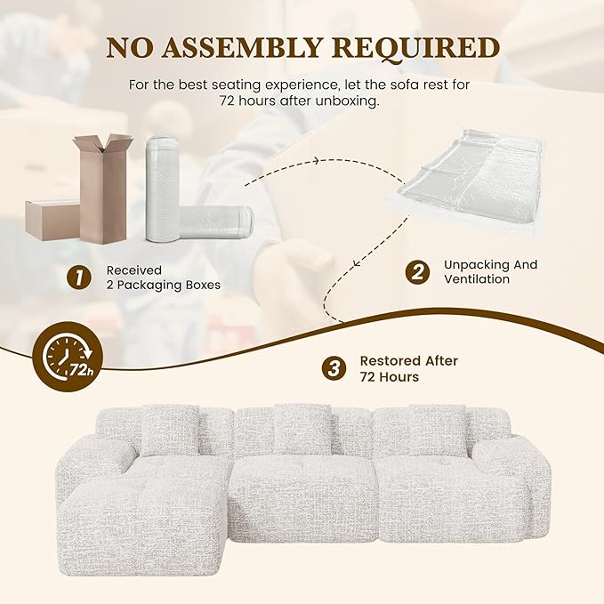 122" L Shaped Convertible Modular Couch, Cloud Couch Sectional with Ottoman, 4-Seater Chenille Boneless Couches for Living Room, Apartment, No Assembly, Beige 1PCS | With Ottoman, 4-Seater, Chenille Boneless, No Assembly, 1PCS