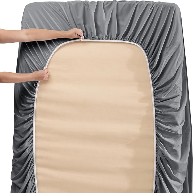 Hearth & Harbor Bed Sheets, Luxury Soft 6 Piece Bed Sheet Set Extra Deep Pocket Fitted Sheets Fits Mattress up to 21", Double Brushed Bedding Sheets & Pillowcases, Queen, Frost Gray