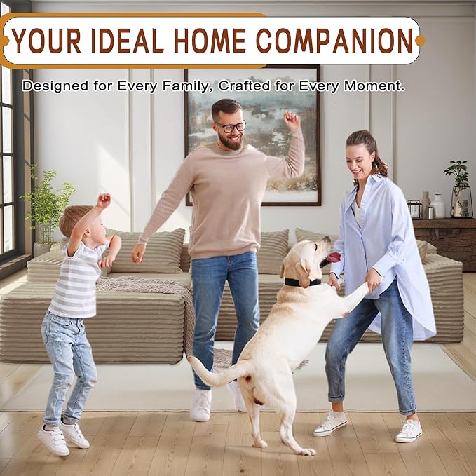 110" L-Shaped Modular Sectional Sofa with Chaise, Boneless Comfy Corduroy Fluffy Couch with Deep Seat and Side Pockets, Flexible Module Combination for Living Room, No Assembly, Side Pockets