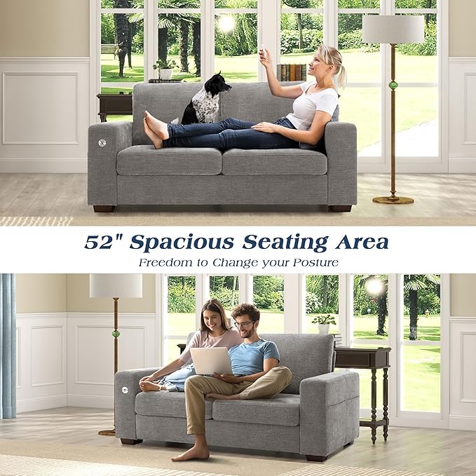 WorthFurni Sofas for Living Room, Chenille Loveseat Couch Set, Small Sofa, 3 Seater Sofa, USB Charging, Removable Sofa Cover,Solid Wood Frame, Easy to Install(70inch,Grey)
