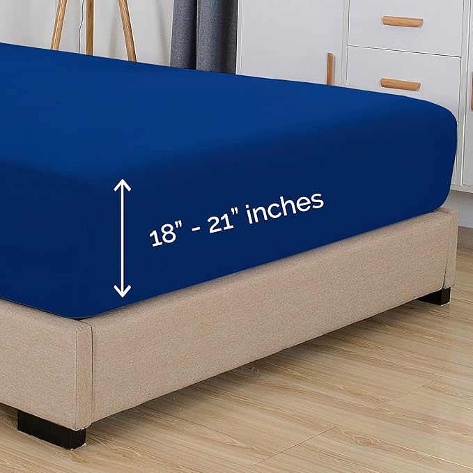Elegant Comfort 1500 Premium Hotel Quality 18-21 Inches Deep - Extra Deep Pocket Single Fitted Sheet for High Mattress, Luxury and Softest, Smart Pocket - Wrinkle Free, California King, Royal Blue