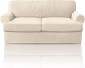 PrinceDeco T Cushion Loveseat Slipcover 3 Pieces Sofa Covers for T Cushion Sofa Stretch Slip Covers for 2 Cushion Couch with 2 Individual T Shape Seat Covers Width Up to 76"- Washable, Natural