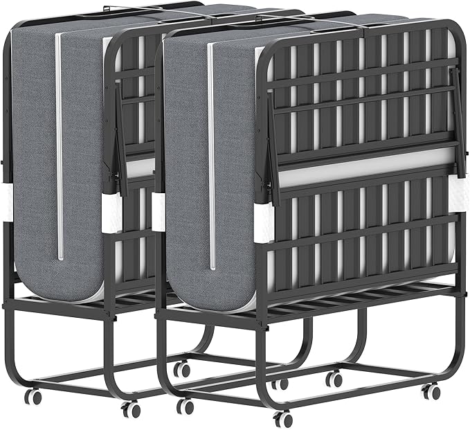 AQY Folding Bed with Mattress for Adults,75" x 38" Portable Rollaway Bed Guest on Wheels with Memory Mattress and Heavy Duty Sturdy Metal Frame,Foldable Bed for Adults,Guest, Twin Size,Cot Size-2 PCS