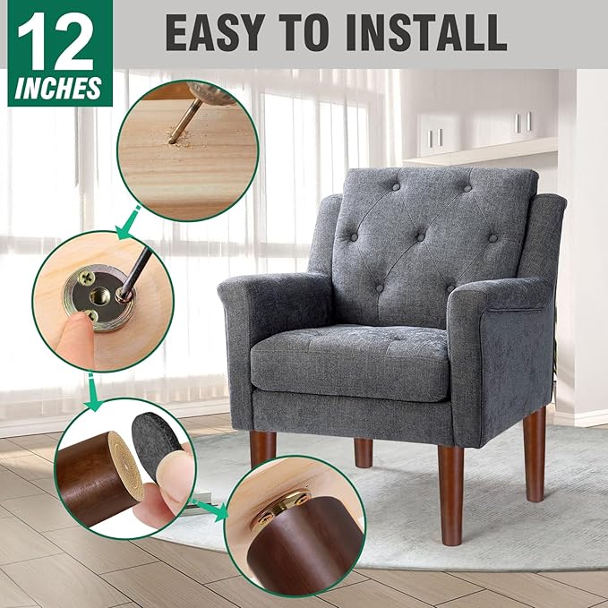 FoDau770 Brown Rubber Wood Furniture Legs 12 Inches, Straight Tapered Wood Feet Mid Century Sofa Legs Set of 4, 5/16" UNC Furniture Feet for Cabinet Couch Dresser Chair Ottoman Table