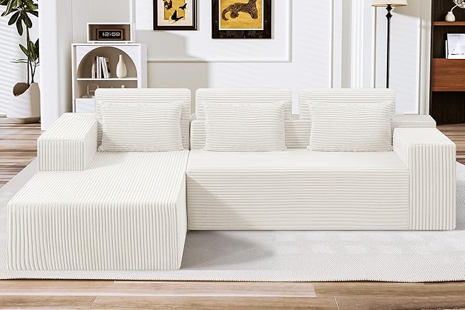 HABUTWAY Sectional Couches for Living Room,No Assembly L Shaped Couch 105" Modular Sectional Sofa Couch with Deep Seat,Cloud Couches Furniture Sets for Apartment,Corduroy (Beige, Left Facing)
