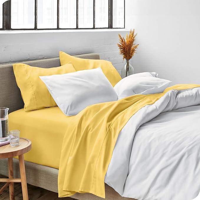 Bare Home King Sheet Set - 1800 Ultra-Soft Microfiber King Bed Sheets - Double Brushed - Deep Pockets - Easy Fit - 4 Piece Set - Bedding Sheets & Pillowcases (King, Lemon Drop)