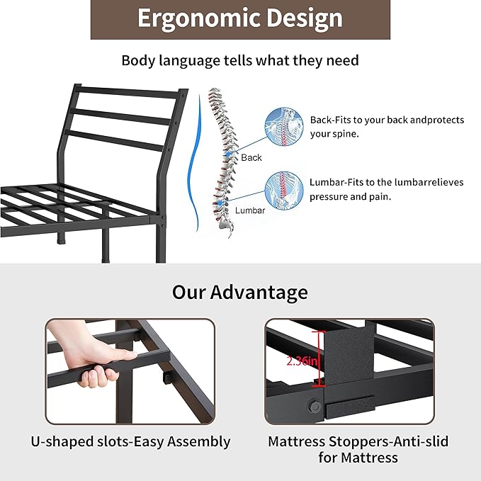 ROIL Twin Size Metal Bed Frame with Headboard, 14inch Black Heavy Duty Platform with Steel Slats Support and Mattress Stoppers, 3500LBS No Box Spring Needed, Easy Assembly Noise-Free