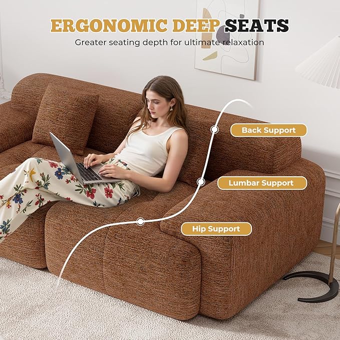 85" Cloud Loveseat Sofa in a Box, Modern Small Couch No Assembly Required, Comfy Deep Seat Boneless Couches for Living Room, Bedroom, Apartment, Orange 1 PCS