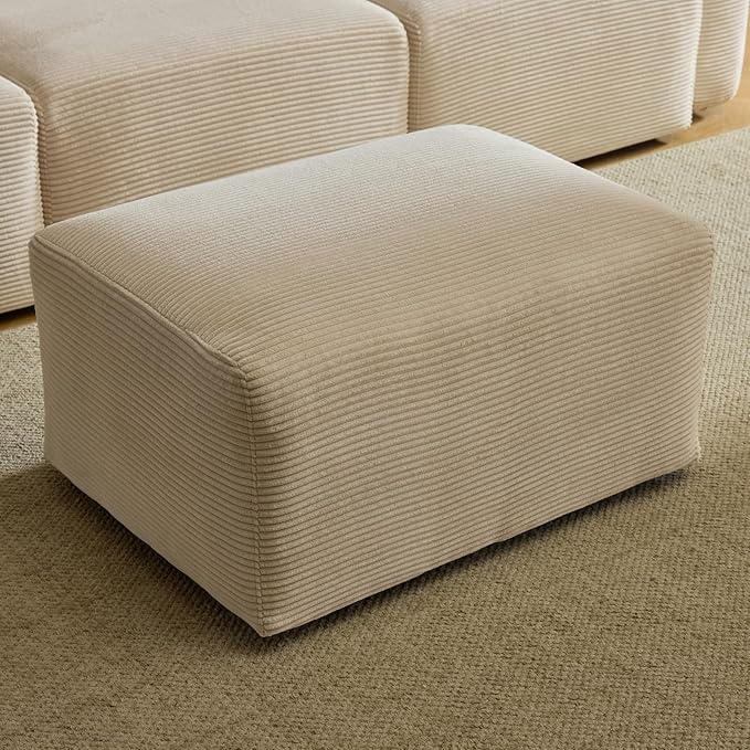 Karl home Modular Ottomen for Sectional Sofa Modern Corduroy Comfy Upholstered Furniture for Living Room, Bedroom, Apartment, Creamy