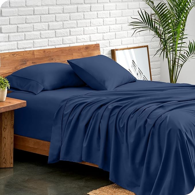 Bare Home Short Queen Sheet Set - 1800 Ultra-Soft Microfiber Bed Sheets - Double Brushed - Deep Pockets - Easy Fit - 4 Piece Set - Bedding Sheets & Pillowcases (Short Queen, Dark Blue)