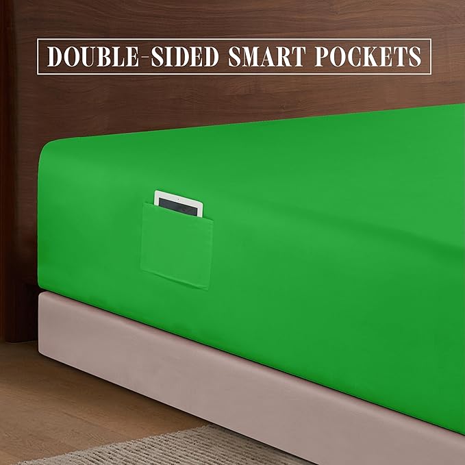 Elegant Comfort 1500 Premium Hotel Quality 18-24 Inches Deep - Extra Deep Pocket Single Fitted Sheet for High Mattress, Luxury and Softest, Smart Pocket - Wrinkle Free, Twin/Twin XL, Emerald Green