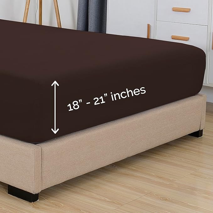 Elegant Comfort 1500 Premium Hotel Quality 18-21 Inches Deep - Extra Deep Pocket Single Fitted Sheet for High Mattress, Luxury and Softest, Smart Pocket - Wrinkle Free, Twin/Twin XL, Chocolate Brown